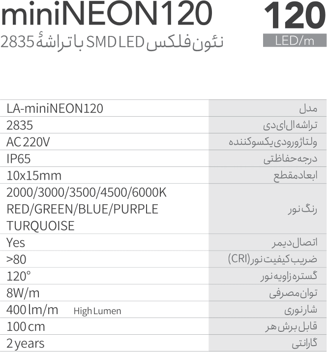 مشخصات ریسه نئون فلکس مینی 100